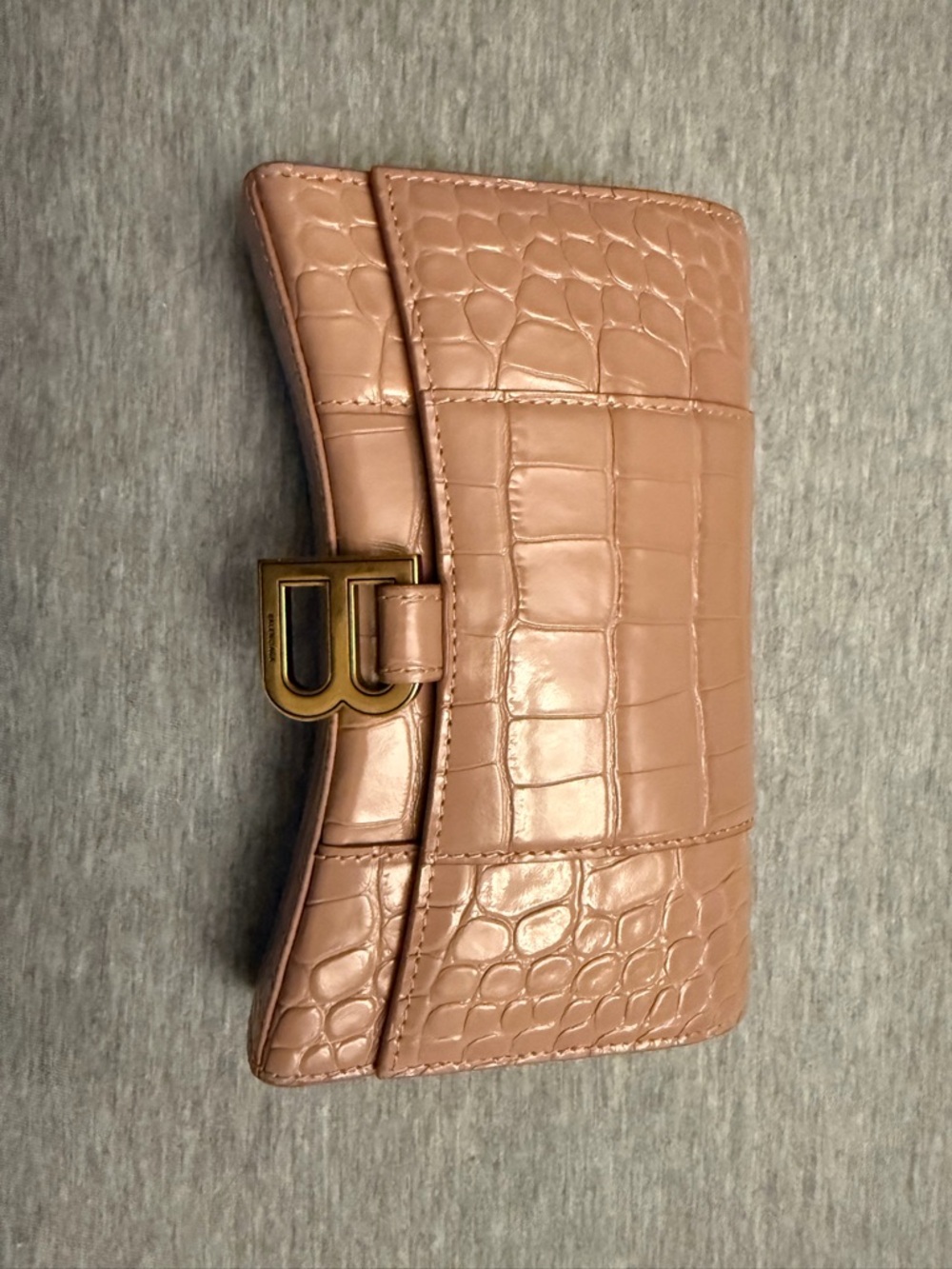 Balenciaga Blush Croc-Embossed B Clutch - Picture 2 of 11
